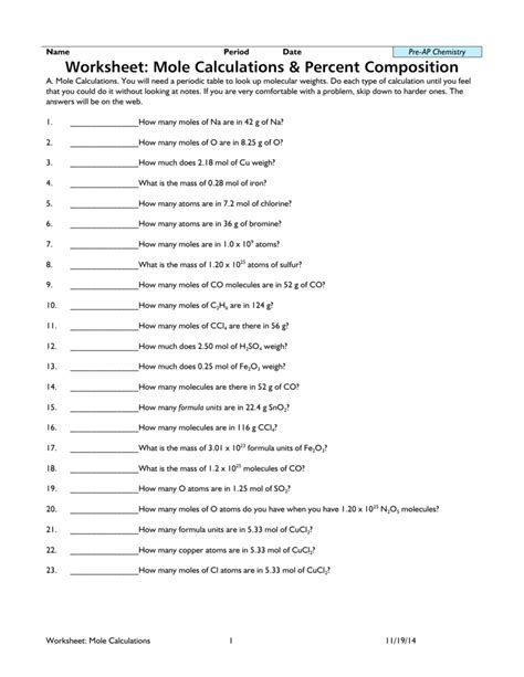 molecules and compounds mole calculations worksheet answers